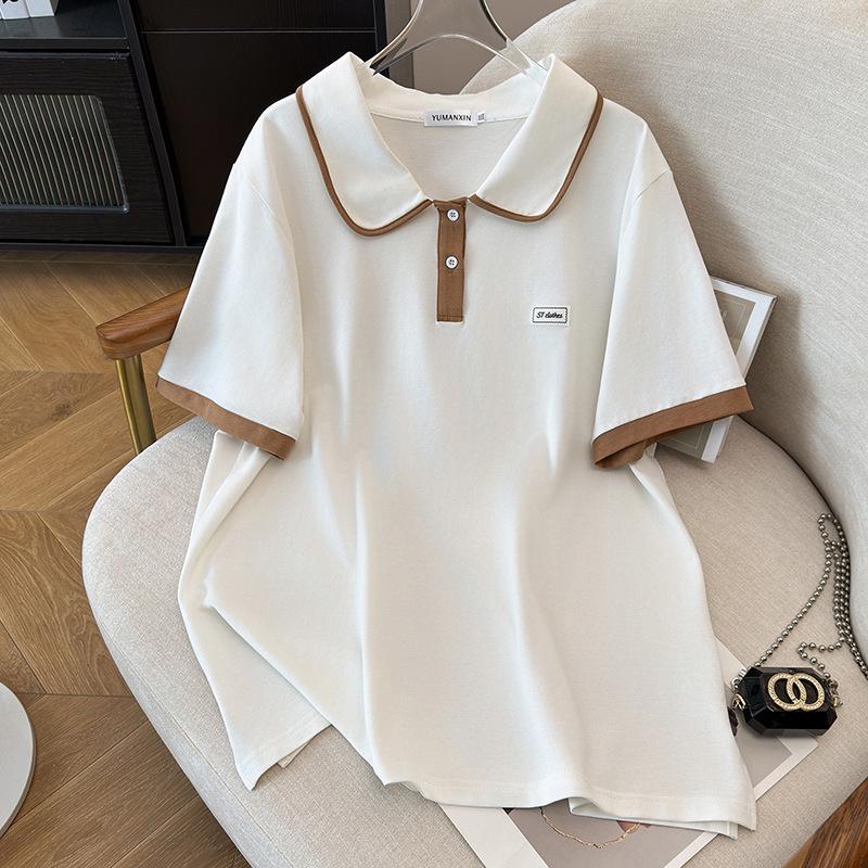 Plus Size Women's Summer Lapel Top Slimming Short Sleeve T-Shirt Cardigan