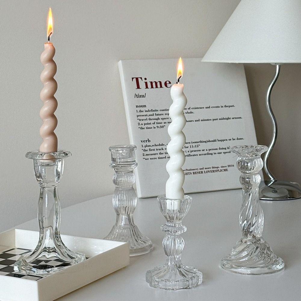 Vintage Glass Candle Holder Transparent Durable Roman Column Candlestick Romantic Thicken Simple Candles Stand Table Centerpiece