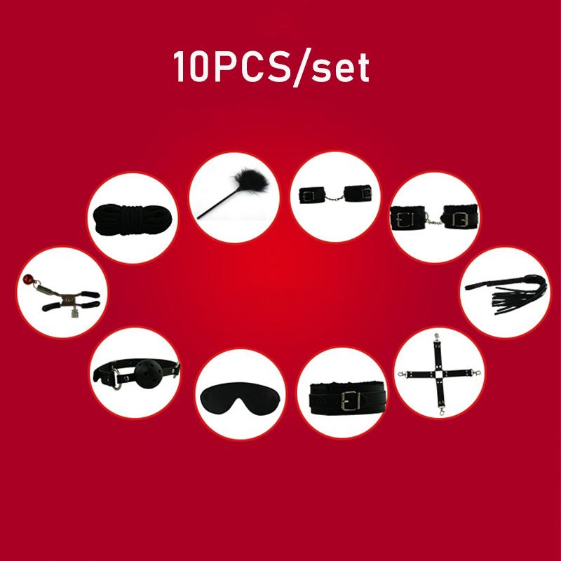 MoDi Bondage Set BDSM Kits Exotic Sex Toys For Adults Games Leather Handcuffs Whip Gag Nipple Clamps Women Sex Products
