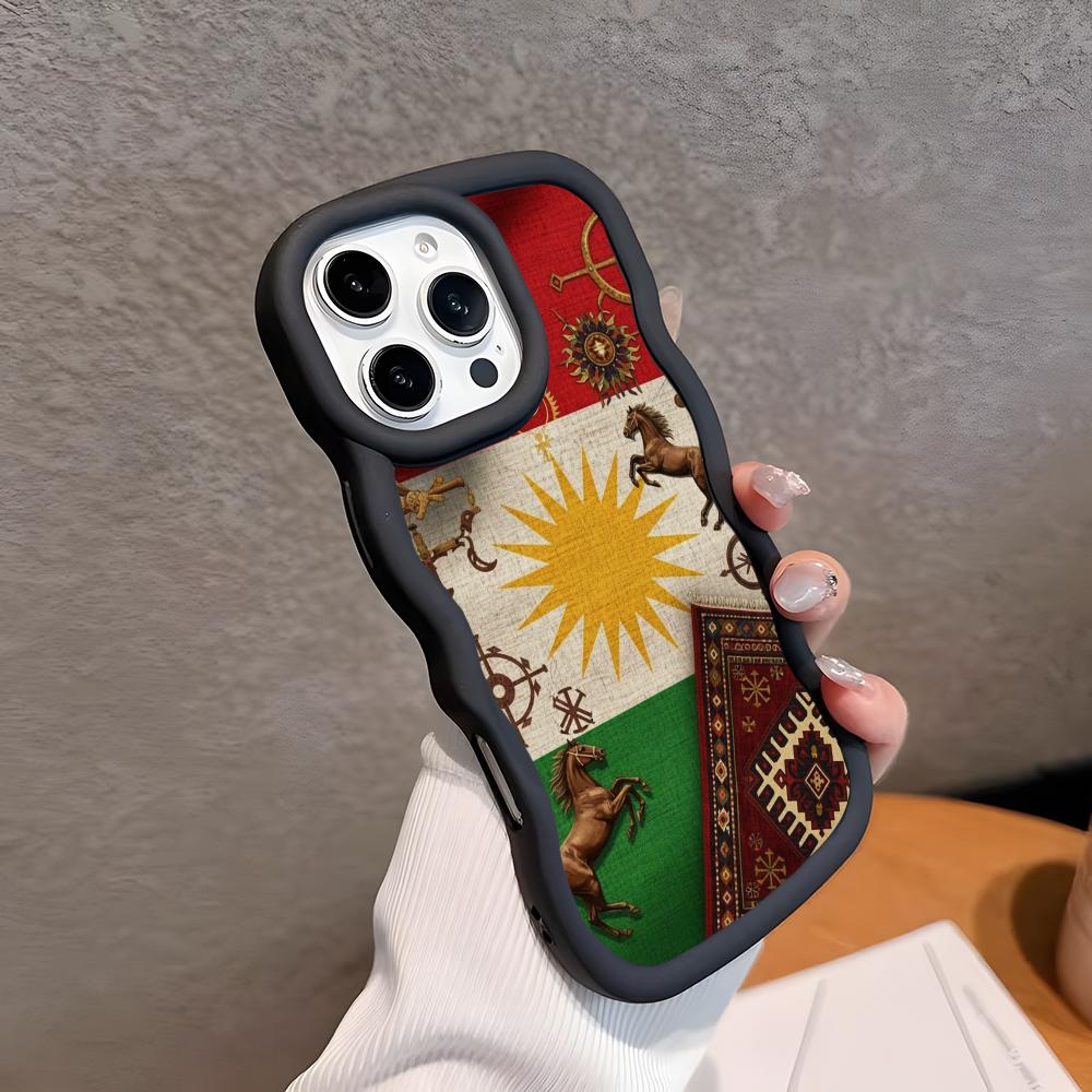 Kurdistan Flag Wavy Edge TPU Mobile Phone Case for iPhone 17 16 15 14 13 12 11 Air Pro Max Plus Colorful Cover