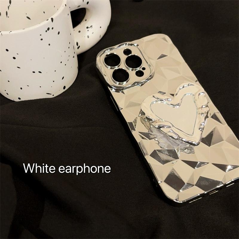 Luxury 3D Diamond-patterned Plated Love Stand Case for iPhone 15 Pro Max 14 Plus 13 12 11 7 8Plus SE 2020 All-inclusive Fall Protection Cover
