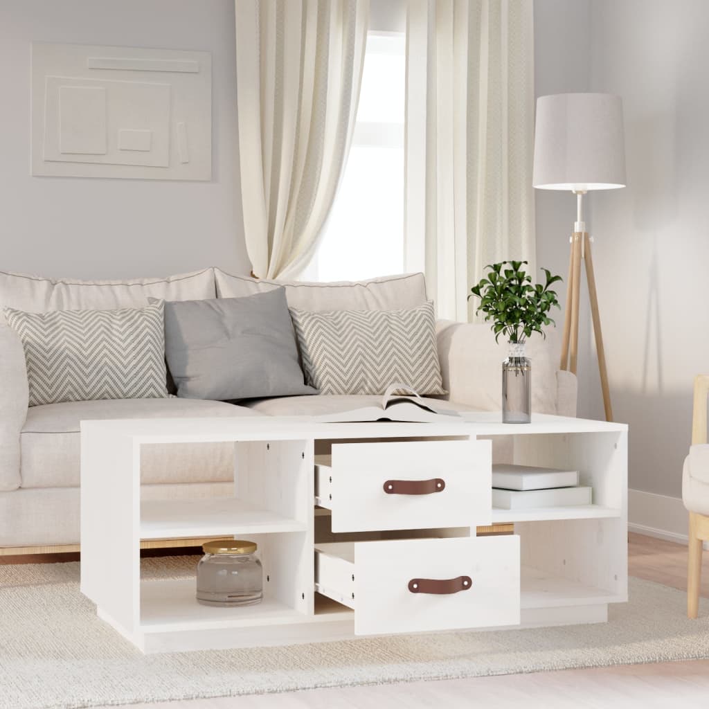 Vidaxl Coffee Table, White, 100X50X41 Cm, Solid Pine Wood