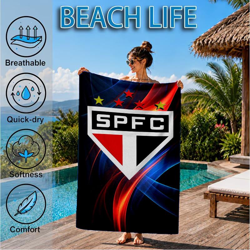 Pau-lo Fc Emblem Printed Microfiber Beach Towel, Soft And Absorbent, Quick-Dry, Ideal for Summer Travel, Beach Essential, Swimming Pool