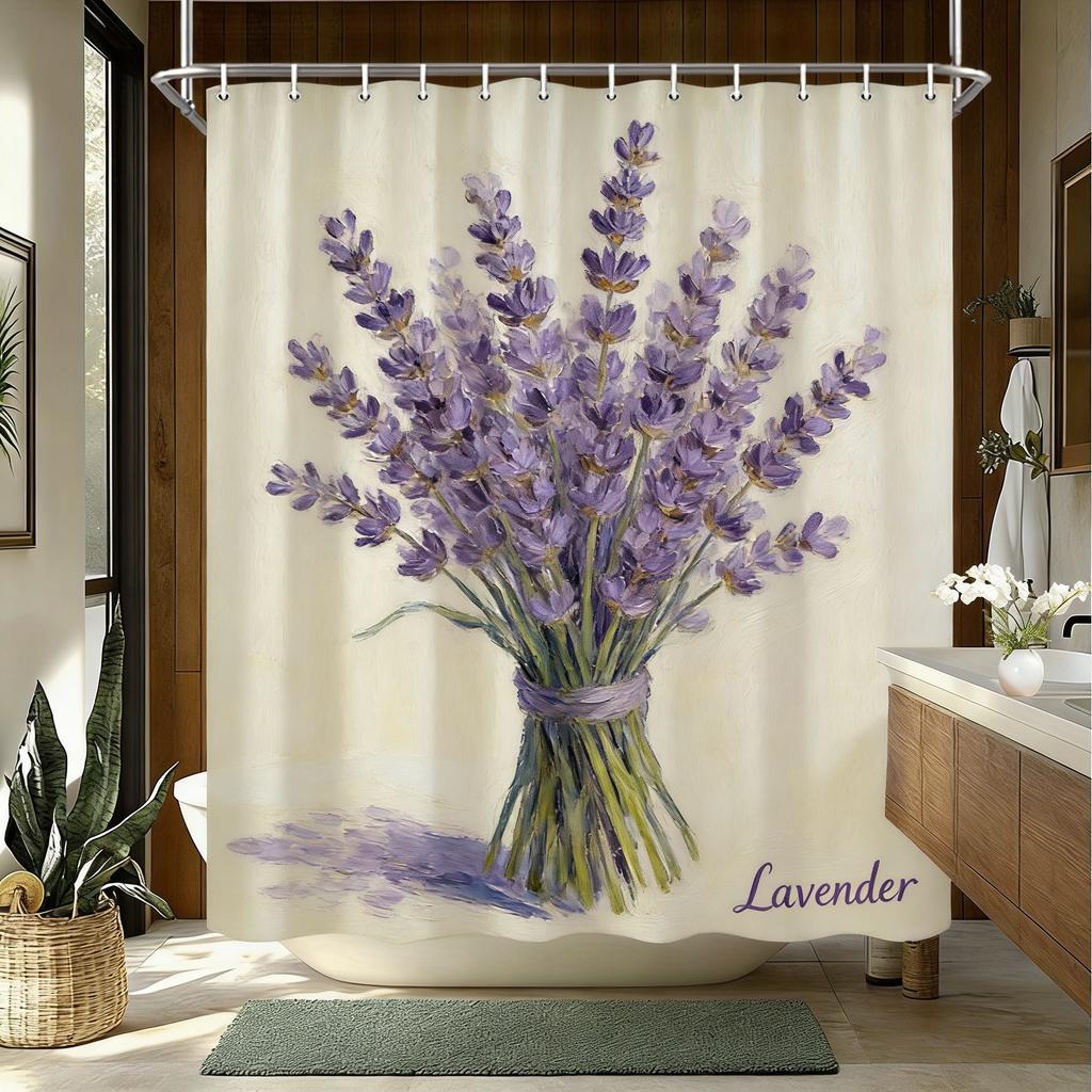 Watercolor Lavender Bouquet Waterproof Shower Curtain For Bathroom Decor