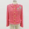 2025 Autumn/Winter European & American Fashion Pink Tweed Wool Jacket with Beaded Badge