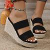 2025 New Summer European and American Foreign Trade Slope Heel Platform Sandals Large Size One Word with Casual Fish Mouth Platform Heightening Shoes