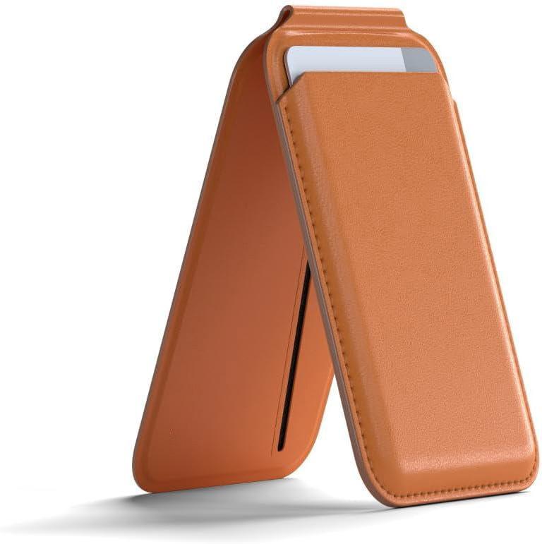 Apple MagSafe magnetic card bag bracket is suitable for Apple iPhone16Pro plain leather swivel card bag with mirror.