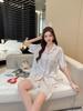 Pajamas Ladies Spring and Autumn Ice Silk Bear Printed Homewear Summer Short Sleeve Shorts Thin Clothing Set Autumn 811