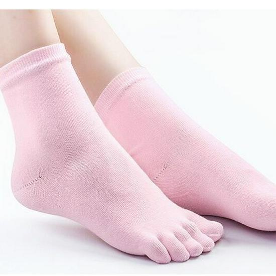 Si Yifen Women's Nude Cotton Five-Finger Mid-Tube Socks - Spring/Summer Solid Color
