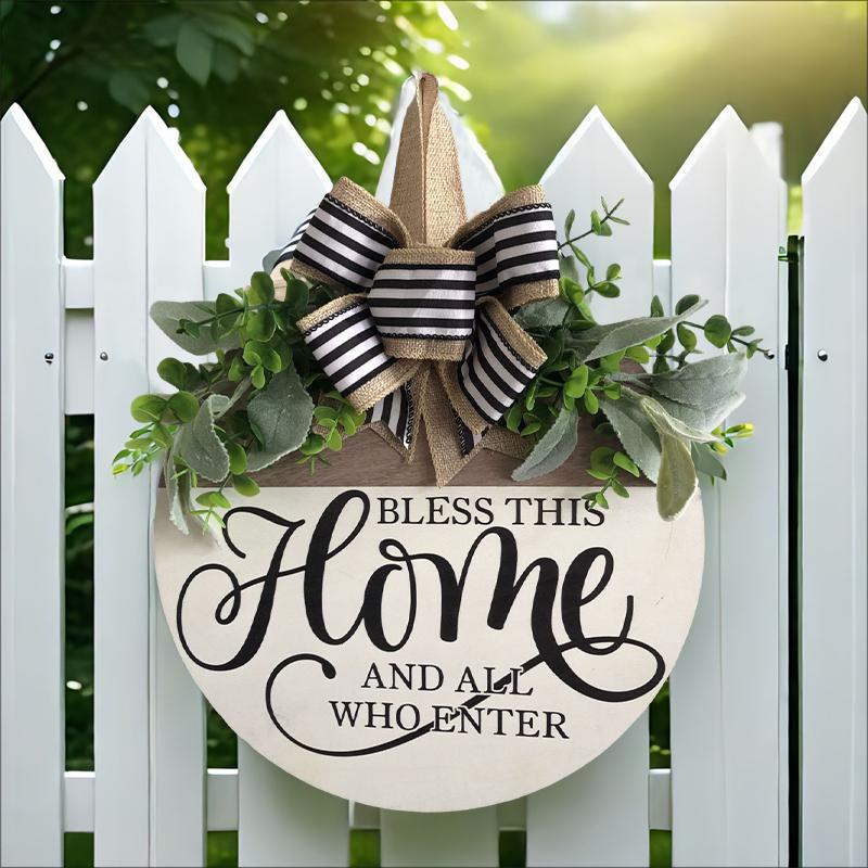Welcome Sign For Front Door, Rustic Round Wood Wreaths Wall Hanging Outdoor Decor, Porch Fence Decorations Hanging Gift For Home