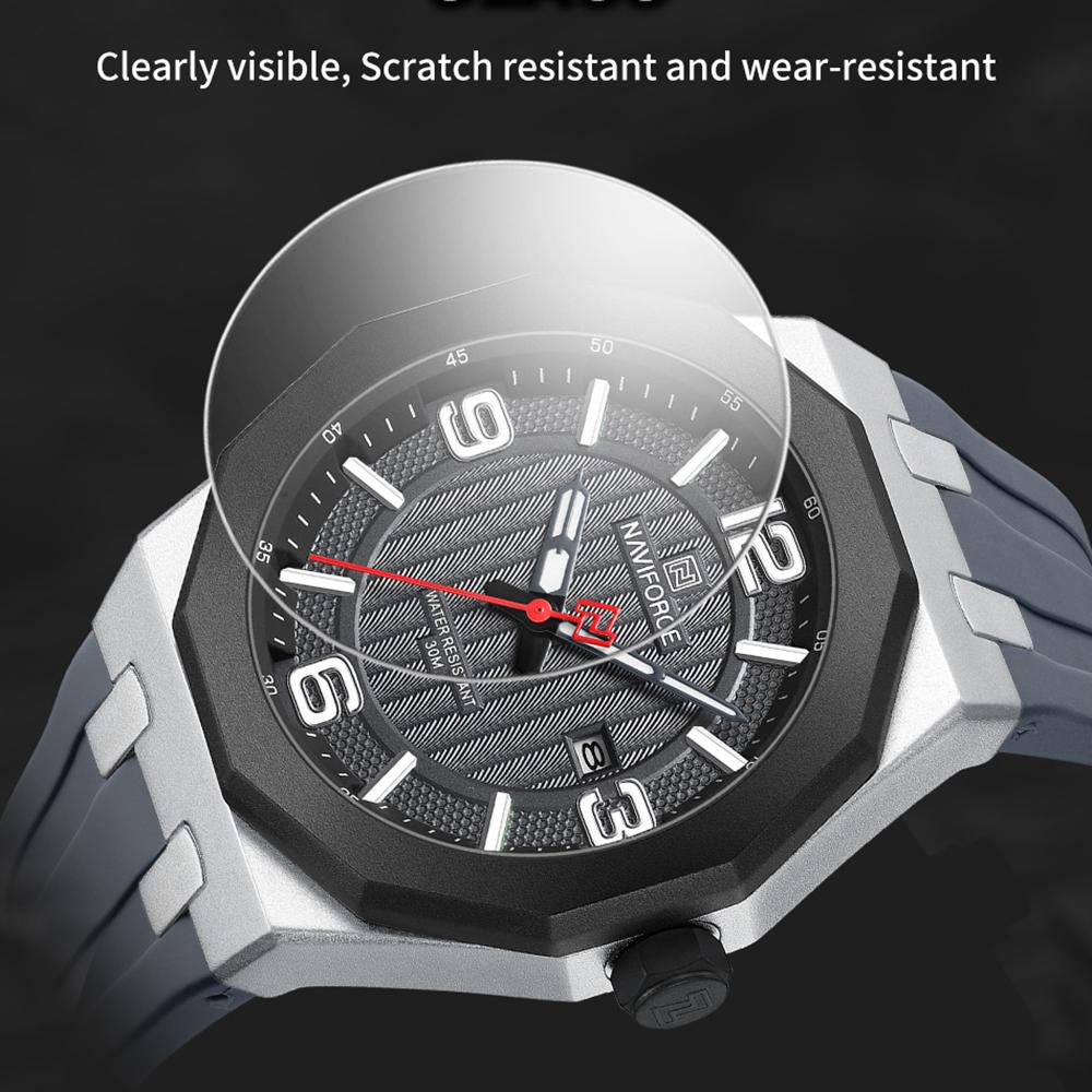 NAVIFORCE Men's Fashion Quartz Watch Polygon Dial Luminous Hands Calendar Silicone Strap 30m Waterproof Casual Men's Boy's Watch NF8079
