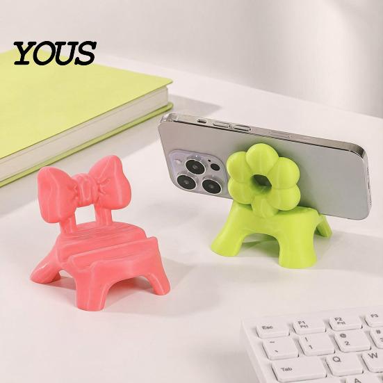 Easy Wipe Clean Table Ornament 3D Printed Stool Phone Holder, Cute Bow/Flower Ergonomic Bracket Support, Hands-free Mobile Stand for Desktop Accessory