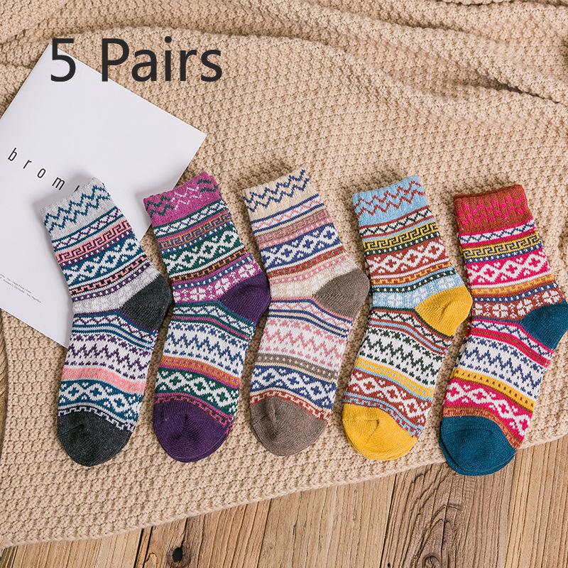 

5 пар осенне-зимних теплых утолщенных парных носков крестообразной формы и носков из кроличьей шерсти 5 pairs