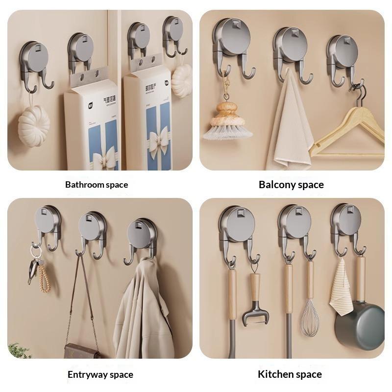 Suction Cup Hook No Drilling Required Dual Hooks Strong Load Bearing Bathroom Kitchen Door Back Clothes Hook