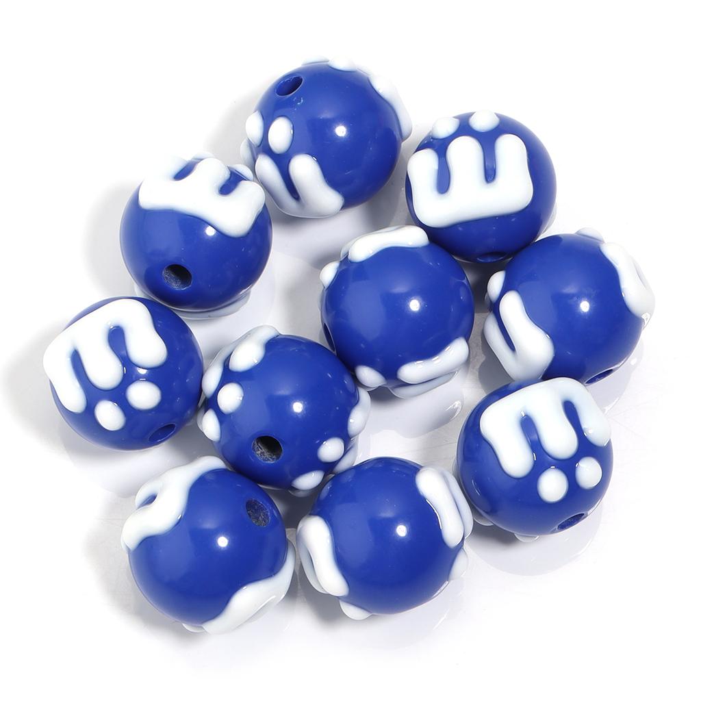 10Pcs Acrylic M Bean Round Beads Candy Color Hand Painted Loose Bead for DIY Jewelry Beaded Phone Bag Charm Accessories
