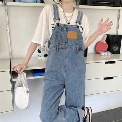 Vintage Denim Jumpsuit Women Spring Autumn Casual Loose Overalls Straight Pants Large Size Suspender Jeans
