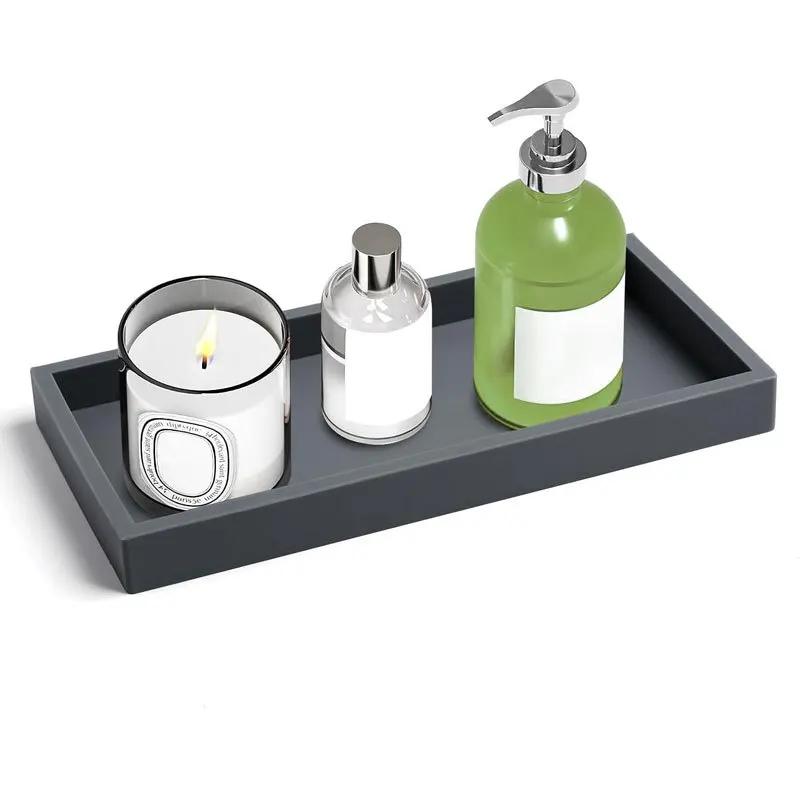 Bathroom Counter Tray, Thickened Silicone Bathroom Vanity Tray, Shatterproof Durable Rectangle Bathroom Tray Soap Dispenser Tray