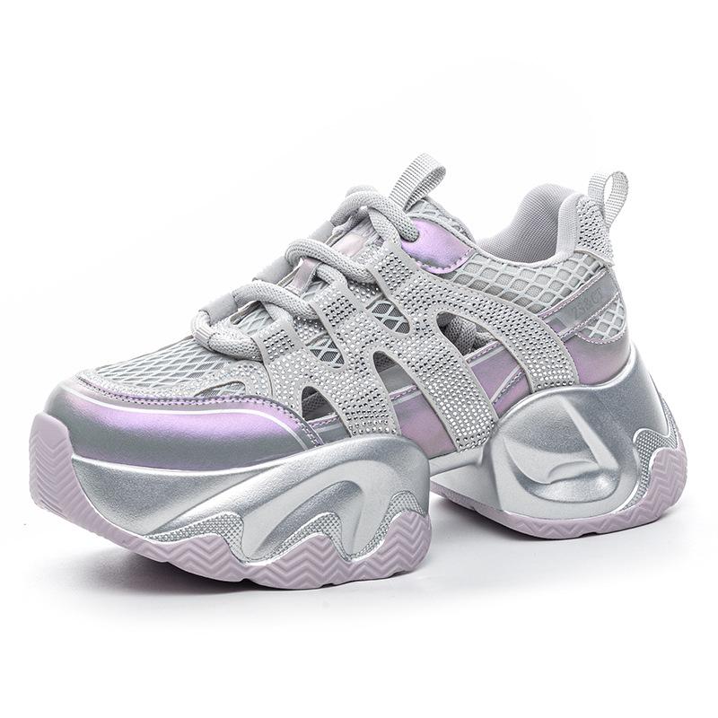 

7CM Air Mesh PU Synthetic Flats Summer Women Chunky Sneakers Slippers Platform Wedge Microfiber Leather Bling Sandals Shoes 40 фиолетовый