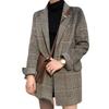 Plaid Suit Vintage Loose Mid-length Autumn and Winter Wool Plaid Small Suit Jacket Women