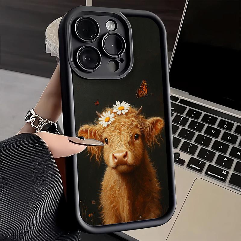 Phone Case for iPhone 17 Air 16E 15 16 Pro Max Cute Highland Cow Cover 14 Plus 13 12 Mini Soft Shell Silicone Fundas