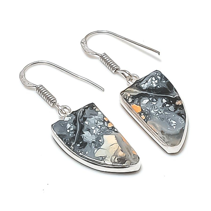 Natural Maligano Jasper Gemstone 925 Sterling Silver Jewelry Earring 1.58" AEE-11206