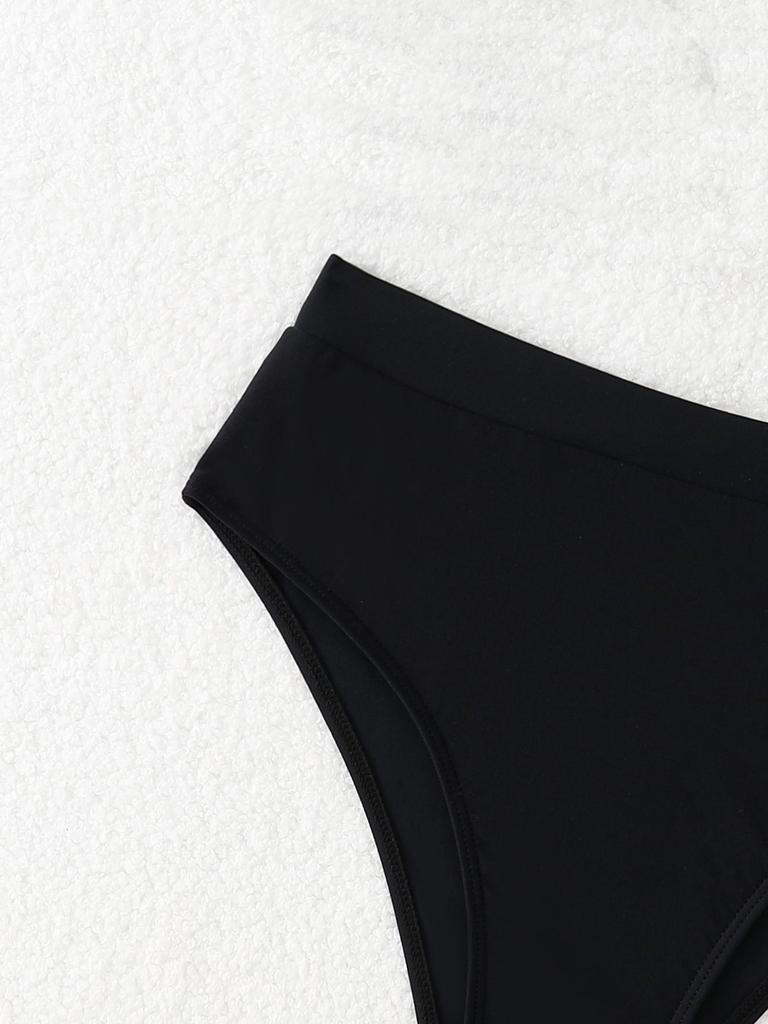 Damen High-Waist Bikini Zweiteiler Unifarben