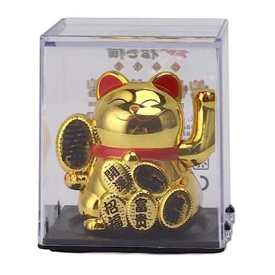 Solar Maneki Neko Waving Financial Luck Improvement Energy Saving Home Ornament Prosperity Business Celebration Opening (Gold)