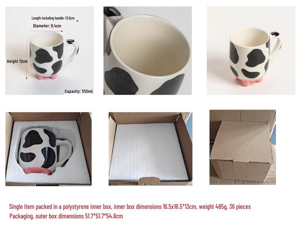 Ceramic Cartoon Cow Cup - Cute Animal Design for Milk, Coffee, or Water - Perfect Festival Gift