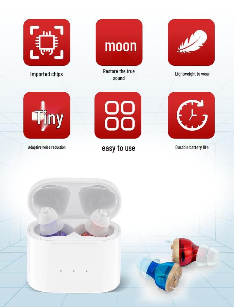 Rechargeable CIC Invisible Hearing Aids with Power Bank for Seniors