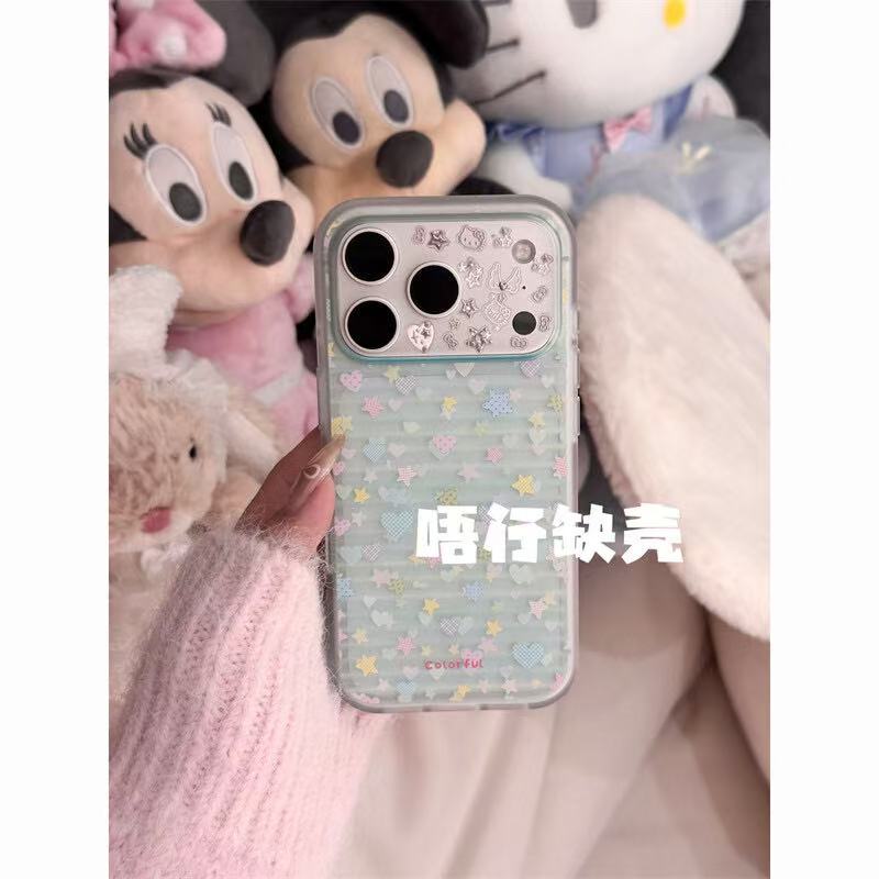 Fresh Mint Green Color Star Love Skin Scrub for Apple 17promax1615 Anti-drop Mobile Phone Case