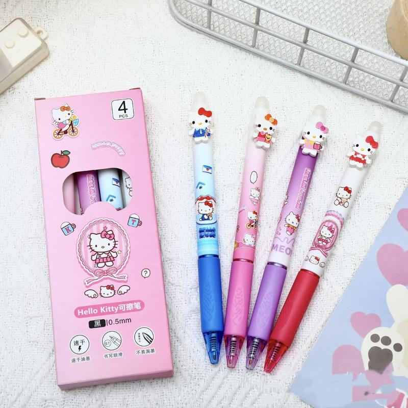 4Pcs Cute Cartoon Hello Kitty Erasable Pen Kawaii Quick Drying Neutral Pen Student Stationery Neutral Pen Writing Supplies