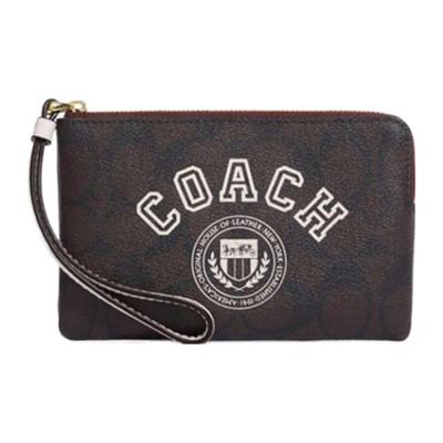 Corner Zip Artificial Leather Wrist Bag Clutch Small Women's Brown & Chalk White CB855-IMUOC