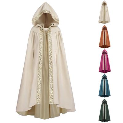 Women's Vintage Hooded Lace Cloak with Tie Front – Long Cape for Halloween