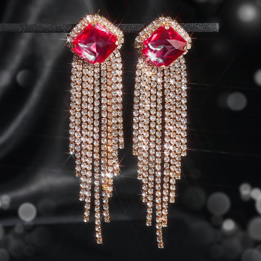 European & American Luxury Long Tassel Earrings: Sparkling Diamond & Crystal Studs for Women