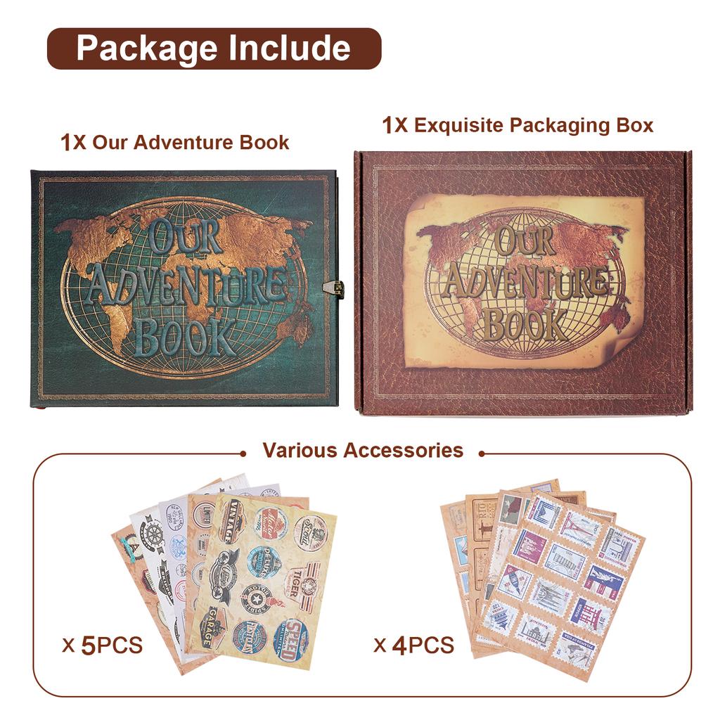 180Pages DIY Travel Photo Album Scrapbook Our Adventure Book Embossed Leather Retro Hard Cover Anniversary Album Creative Gift