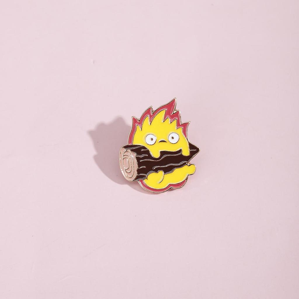 Japanese Fire Spirit Animal Brooch - Trendy Cartoon Alloy Pin for Backpacks & Clothes