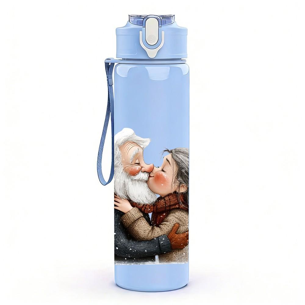1PC Warm Hug Old Couple Portrait Pattern 750ml Color Plastic Sports Water Bottle Leakproof Flip Straw Lid Suitable for Sports Office Home Use