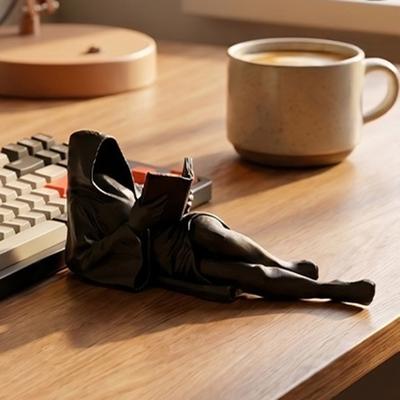 Gothic Fantasy Black Robe Reading Statue 3D Printed Mystery Lying Reading Sculpture for Halloween Shelf Desktop Decor