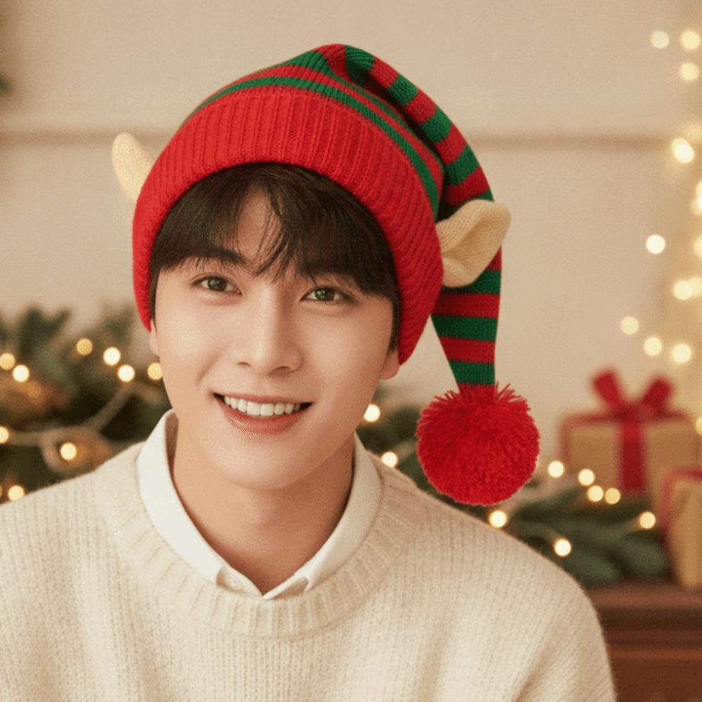 Warm Christmas Beanie Contrast Color Funny Party Headwear Elf Knit Hat  Gathering