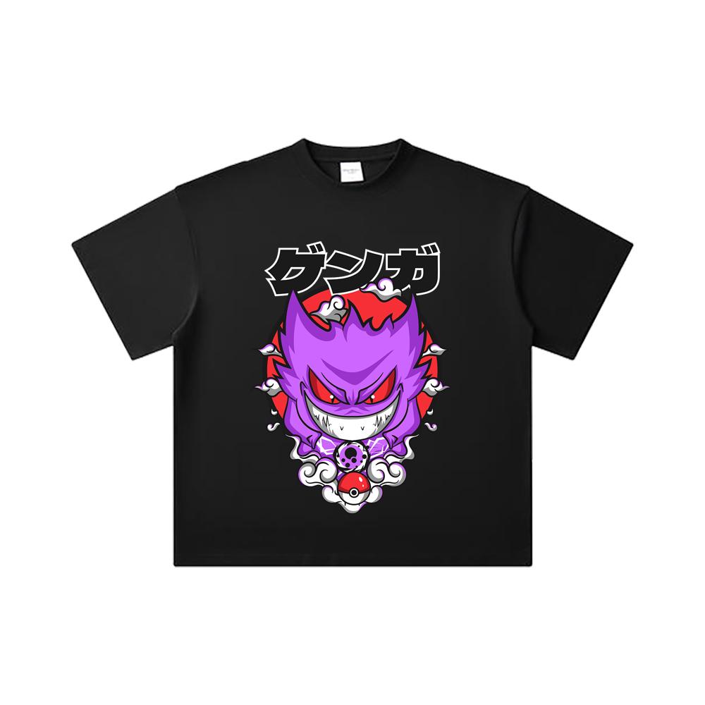 T-shirt Unisexe en Coton Lourd 260 g/m², Fil Double 32 Compte, 100% Coton, Impression Pokemon V10 Gengar