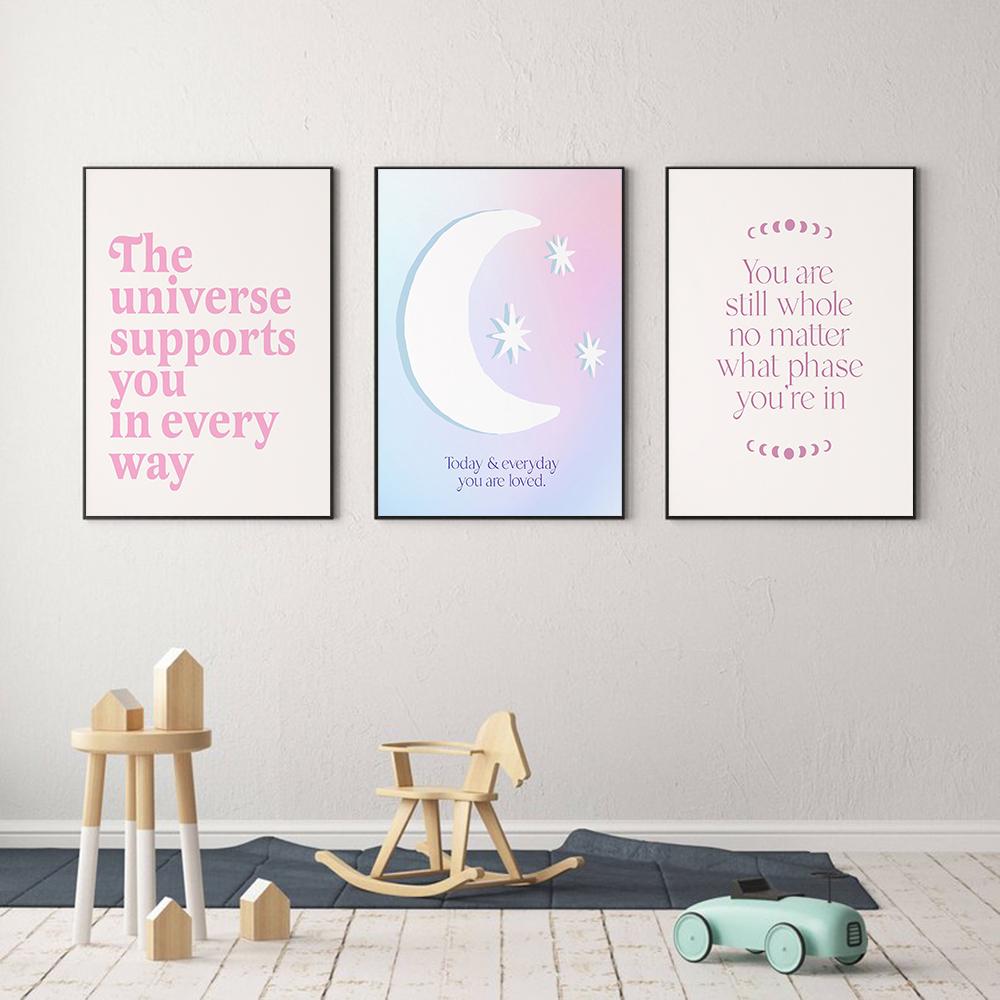 Abstract Sun Moon Prints Daily Manifest Poster Law of Attraction Angel Numbers Canvas Painting Universe Quote Wall Pictures
