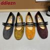 Mode Neue Mode Flock Damen Ballerinas Tanzschuhe Runde Zehenpartie Weiblich Flache Schuhe Schnallenriemen Damen Mary Janes Ballerinas