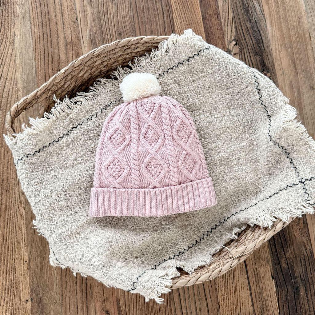 Unisex Cable Knit Pompom Beanie - Autumn/Winter Fashion Hat for Babies