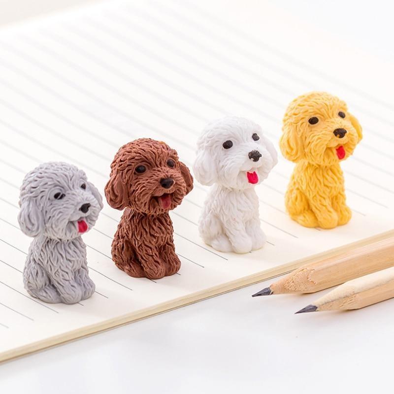 4Pcs/set  Cute Dog Pencil Cartoon Teddy Rubber Eraser Kids School Office Stationery Supplies
