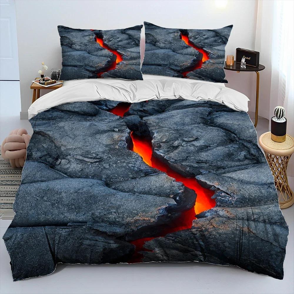 3D Vulkan Lava Magma Bettwäsche Set, Bettbezug Bettwäsche Set Bettdeckenbezug Kissenbezug, King Queen Size Bettwäsche Set Erwachsene Jungen