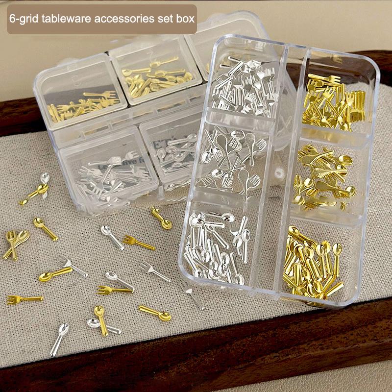 6 Grids/Box Mix Gold Silver Mini Forks Spoons Tableware Alloy Nail Art  Decorations Manicure Cure Charms Accessories
