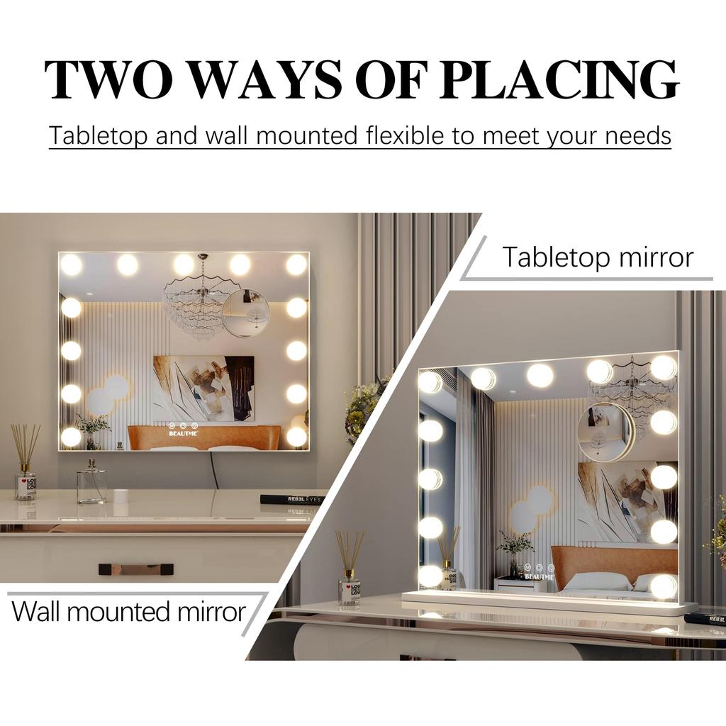 BEAUTME Actress Large Tabletop Hollywood with 13 10x Mountable Mirror, Mirror, Style, LEDs, Three-Color Dimming, Magnification, Tabletop/Wall
