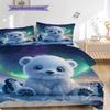 Polar Bear Pattern Bedding Quilt Set Quilt Cover Pillowcase Home Decoration Birthday Gift (1 * Duvet Cover + 2 * Pillowcase, Without Core)