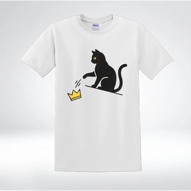 Funny Cat Knocking Crown Anti King Humor Minimalist Graphic T-Shirt XXXL