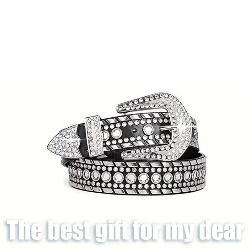 

Japanese and Korean diamond belt, European and American style punk diamond-encrusted trendy rhinestone belt, hip-hop belt locomotive style 100cm*3.8cm чёрный